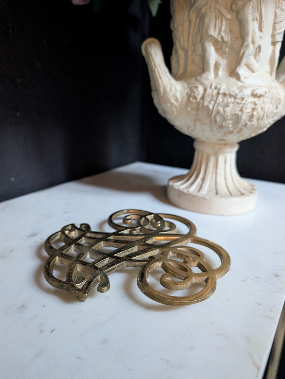 Vintage Metalcrafters Thomas Jefferson Cipher Monogram Polished Brass Trivet